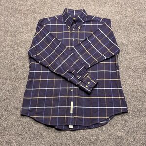 BARBOUR Colored Tattersall Blue Plaid Cotton Flannel Shirt Large Mens